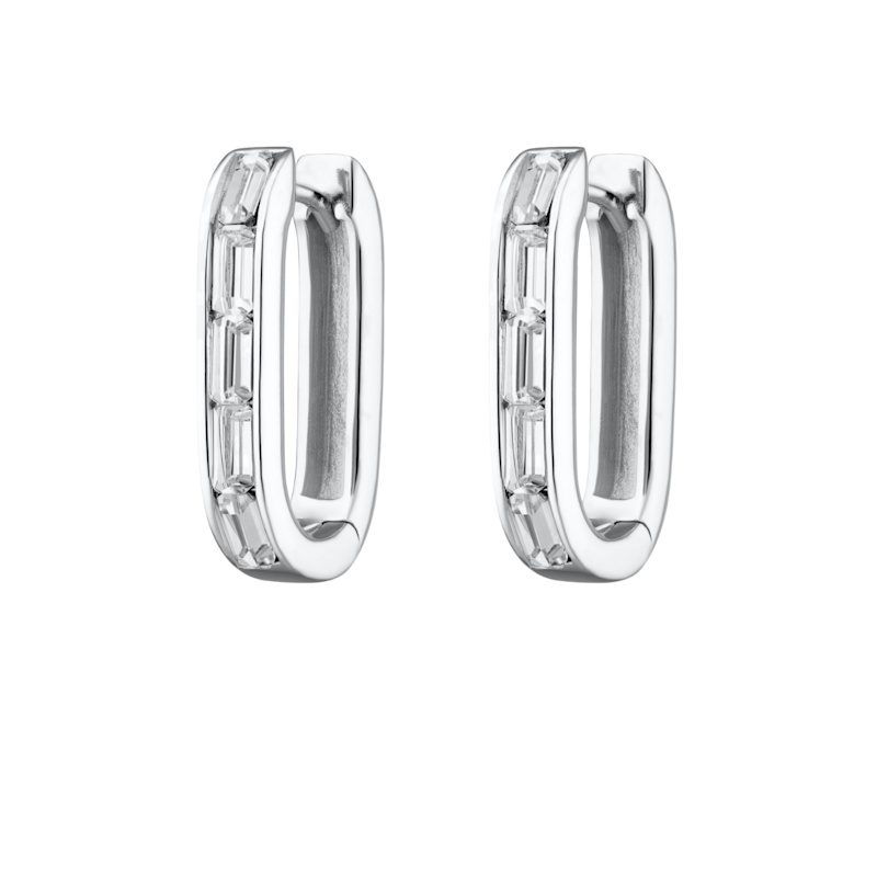 Thumbnail of Silver Oval Baguette Hoop Earrings With Clear Stones image