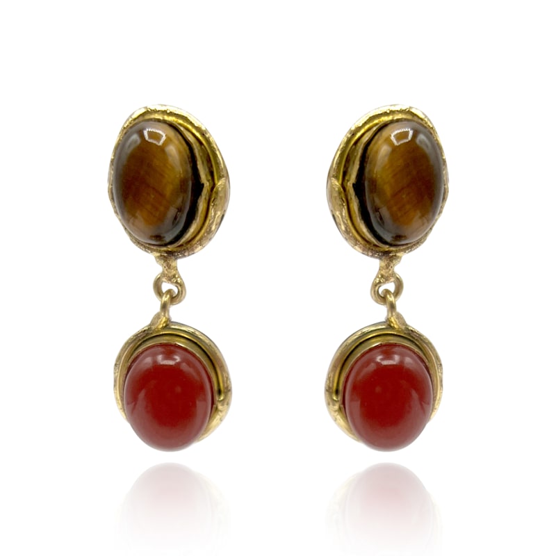 Lykia Tigereye Carnelian Malachite Earrings