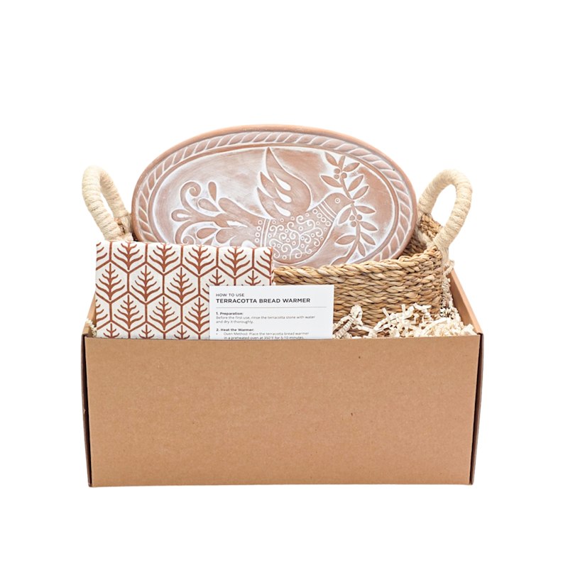 Thumbnail of Bread Warmer & Basket Gift Set With Light Brown Tea Towel - Bird Oval image