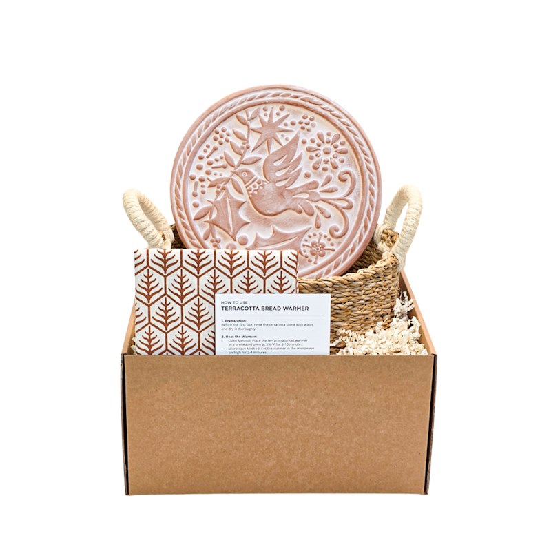 Thumbnail of Bread Warmer & Basket Gift Set With Light Brown Tea Towel - Bird Round image
