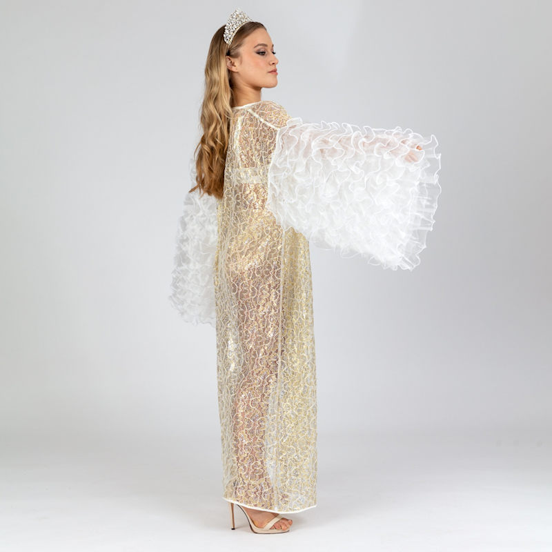 Breeze - Golden Embroidered Goddess Robe With White Frilly Chiffon ...