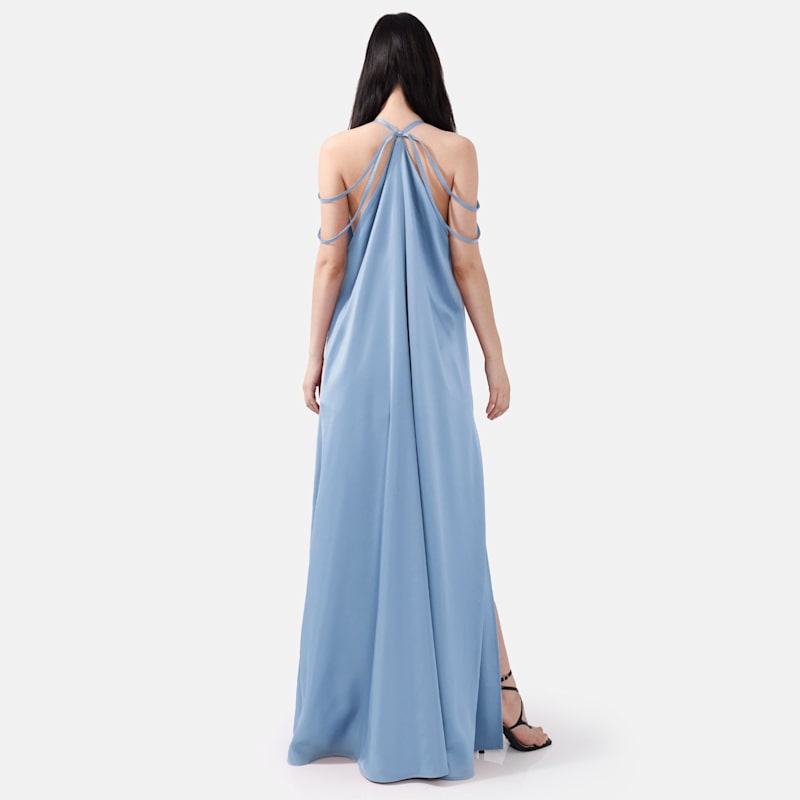 Blue Satin Maxi Dress  Long Designer Slip Gown | Kargede | Wolf & Badger