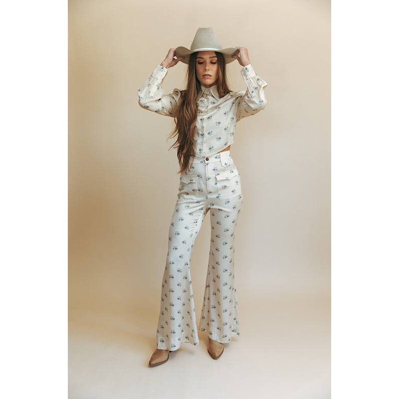 Thumbnail of Bridget Bells - High-Waisted Floral Print Western Bell Bottoms image