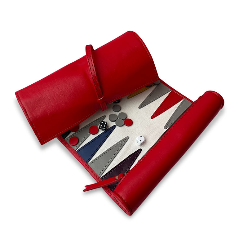 Thumbnail of Bright Leather Backgammon Set Red image