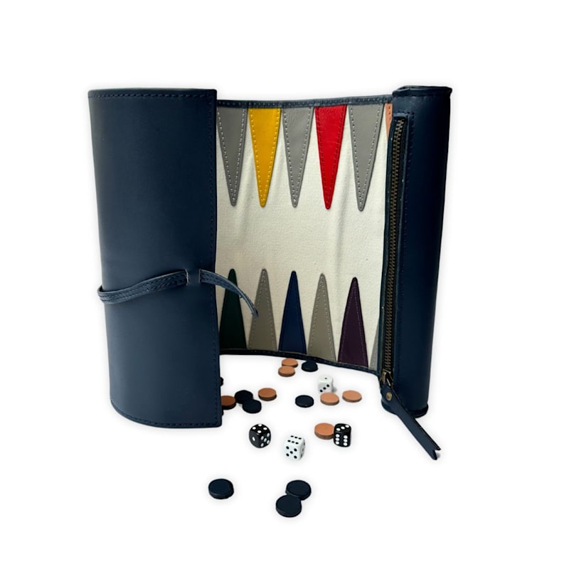 Thumbnail of Bright Leather Travel Backgammon Set - Navy image