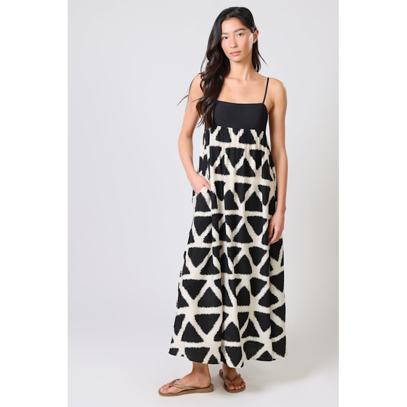 Thumbnail of Broken Promises Black And White Geometric Print Maxi Dress image