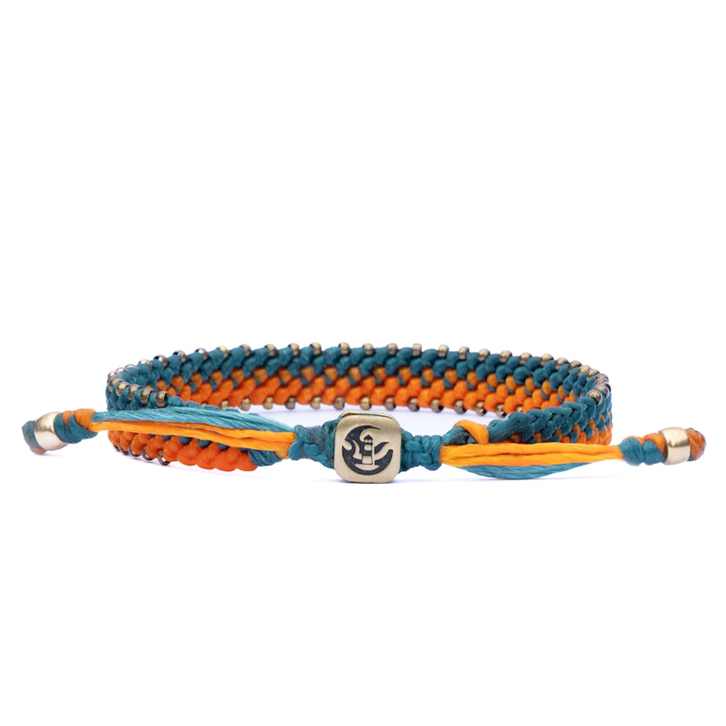 Thumbnail of Bronze Beads & Aqua Green With Orange Rope Bracelet For Men image