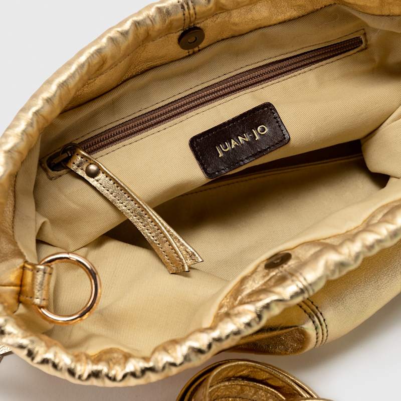 Thumbnail of Bronze Leather Clutch Bag With Tassels image