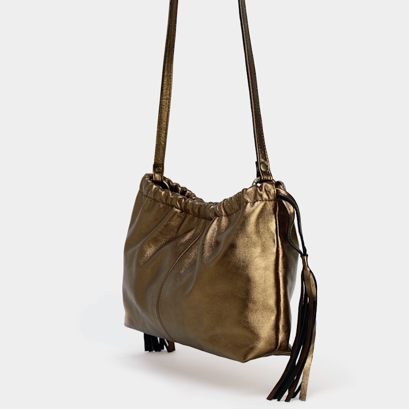 Thumbnail of Bronze Leather Clutch Bag With Tassels image