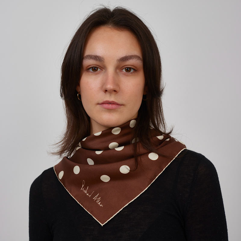 Thumbnail of Brown And White Polka Silk Scarf image
