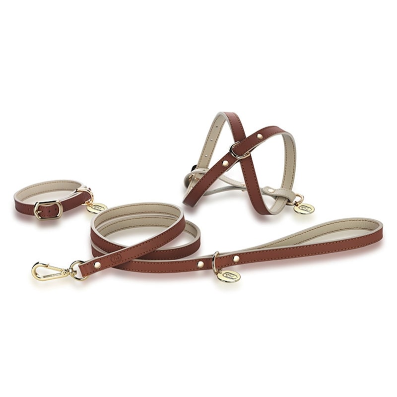 Thumbnail of Brown Beige Leather Dog Leash image