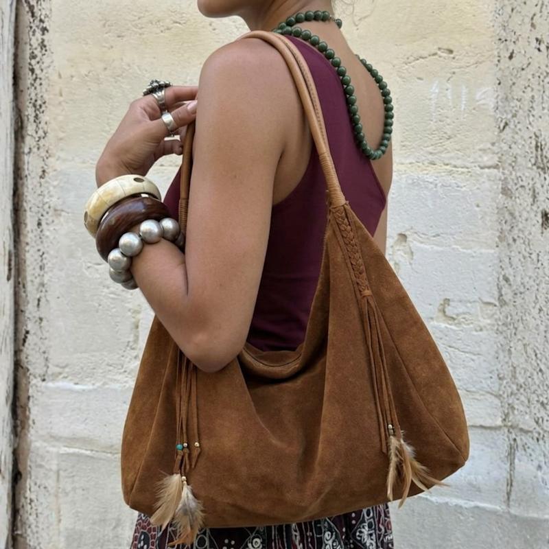Thumbnail of Brown Boho Suede Oversized Bag With Fringes image