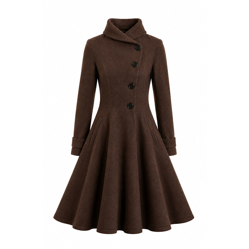 Thumbnail of Wool Winter Dress Coat With Buttons In Brown Color image