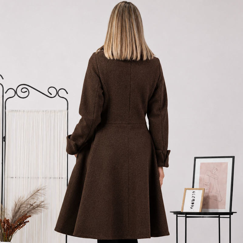 Thumbnail of Wool Winter Dress Coat With Buttons In Brown Color image