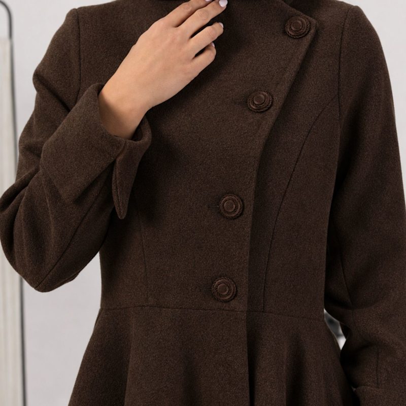 Thumbnail of Wool Winter Dress Coat With Buttons In Brown Color image