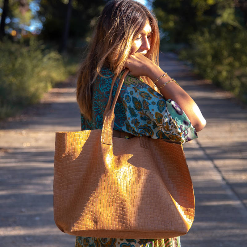 Thumbnail of Brown Croc Embossed Extra Large Tote Bag - Maxi image