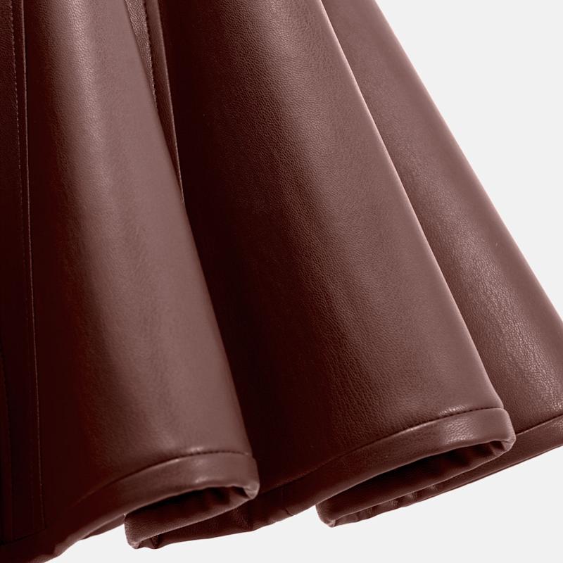 Brown Faux Leather Mini Dress  High-Neck Zip-Front Fit-And-Flare | Kargede  | Wolf & Badger