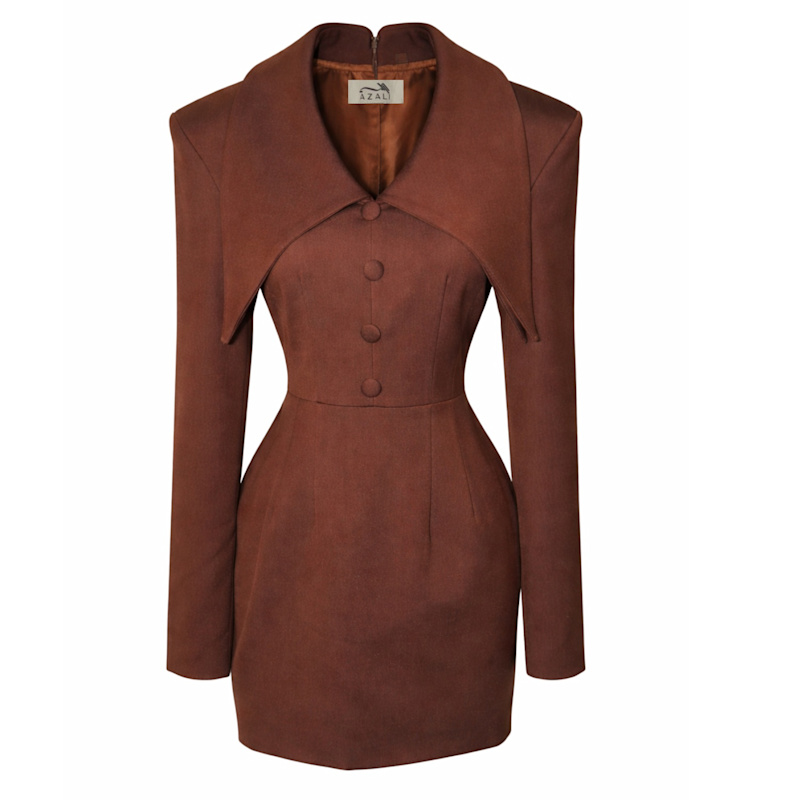 brown oversized blazer dress Women's Chocolate Twill Shoulder Pad Oversized Blazer Dress