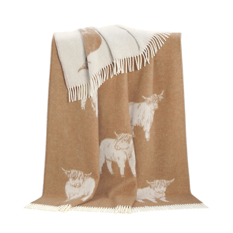 Thumbnail of Brown Highland Cow Wool Throw image