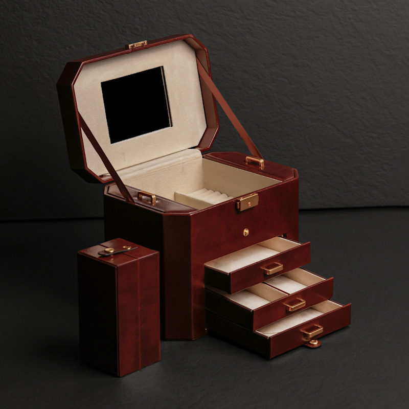 Thumbnail of Large Leather Jewelry Box For Women - A Handful Of Dust - Brown image