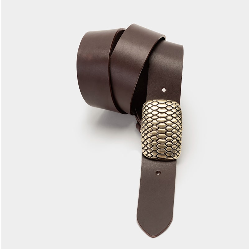 Thumbnail of Brown Leather Belt  With Buckle - Snake Scales image