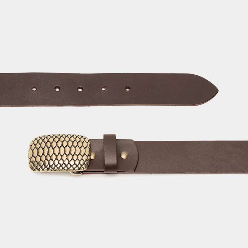 Thumbnail of Brown Leather Belt  With Buckle - Snake Scales image