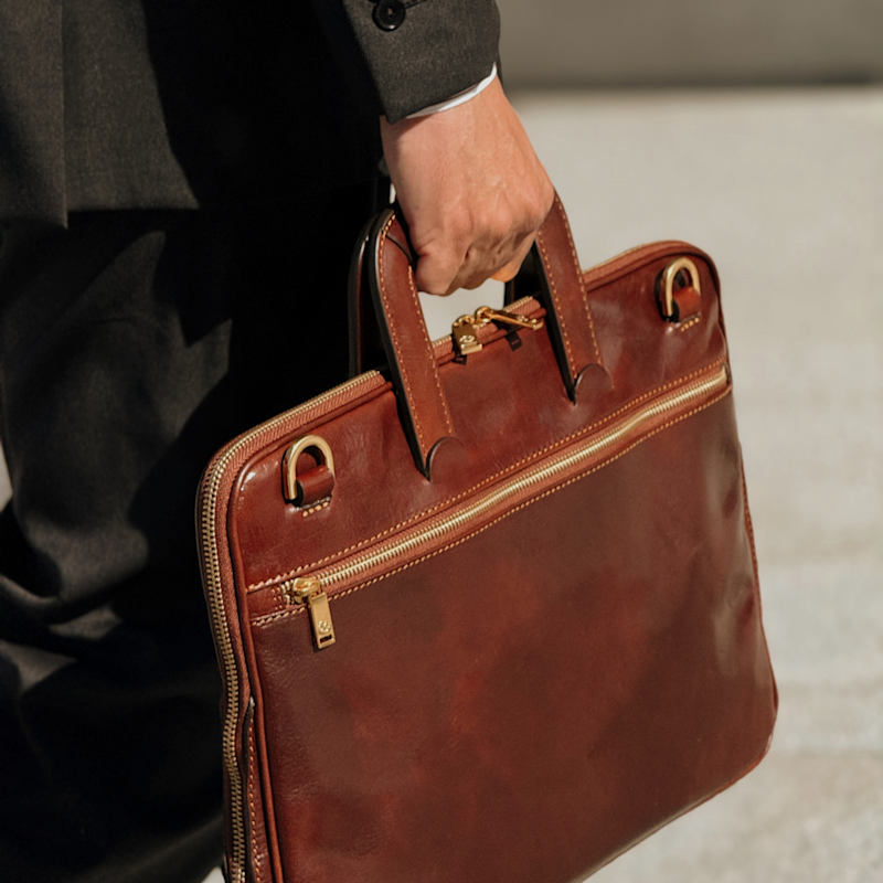 Thumbnail of Brown Leather Briefcase Laptop Bag - Brave New World image