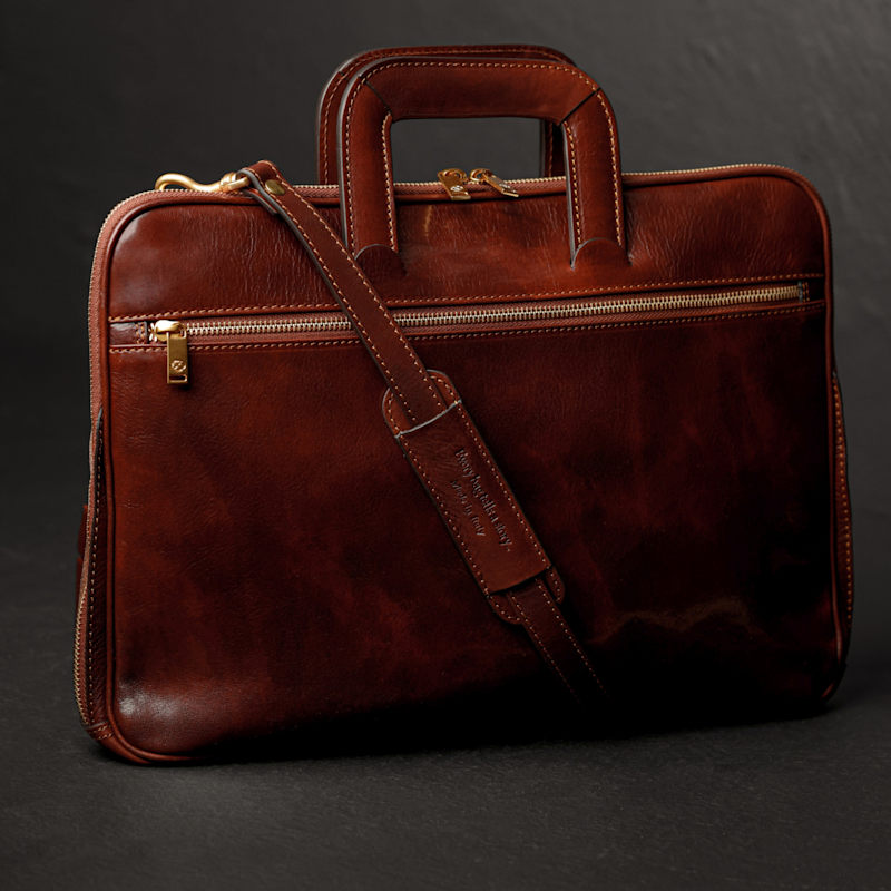 Thumbnail of Brown Leather Briefcase Laptop Bag - Brave New World image