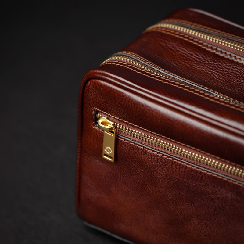 Thumbnail of Brown Leather Cosmetic Bag Dopp Kit - All The Kings Men image