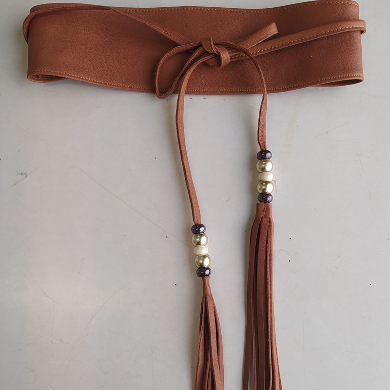 Thumbnail of Burgundy Leather Obi Belt With Long Tassels image
