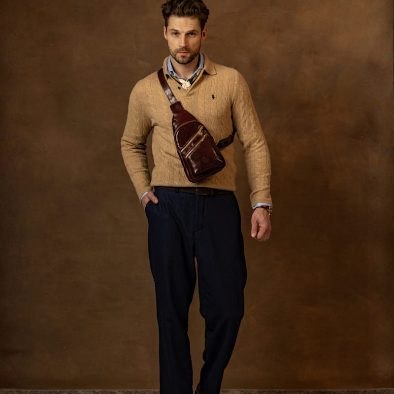 Thumbnail of Brown Leather Sling Bag - Catch Twenty Two image