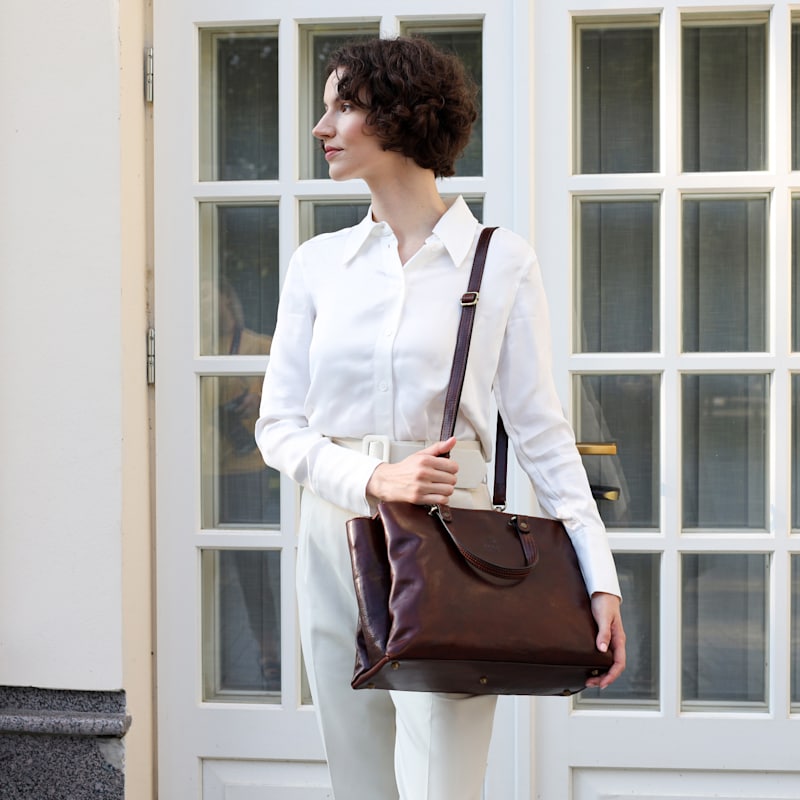 Thumbnail of Brown Leather Tote Bag Shoulder Bag For Women – The Scarlet Letter image