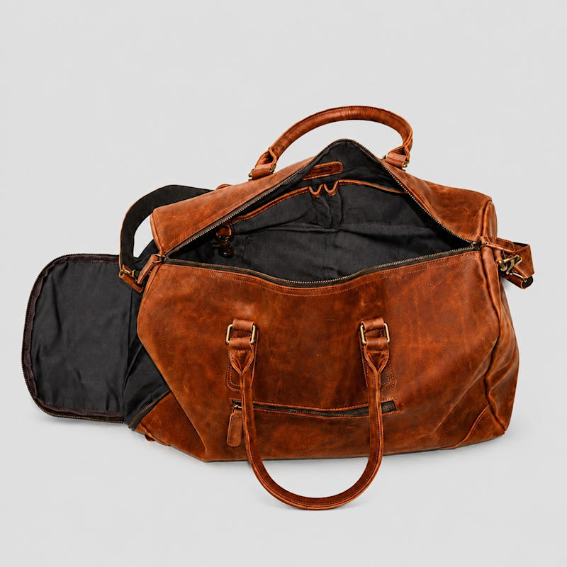 Genuine Leather Gym Bag With Shoe Storage - Russet Brown | Touri