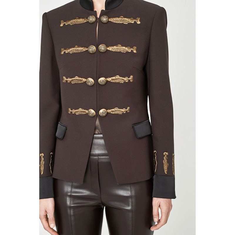 Thumbnail of Brown Military Tailored Blazer With Gold Embroidery image