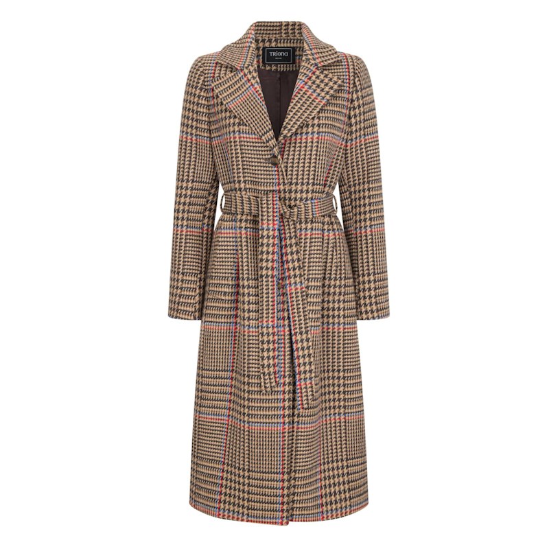 Thumbnail of Brown & Red Houndstooth Merino And Cashmere Erin Belted Coat image