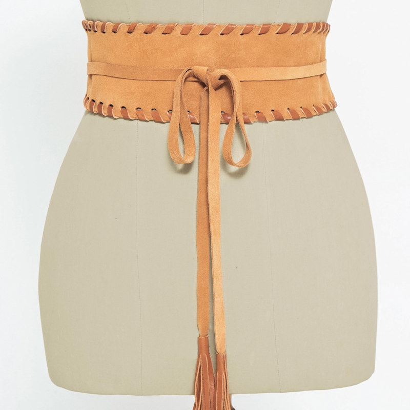 Thumbnail of Brown Suede Wrap Belt With Leather Tassels image
