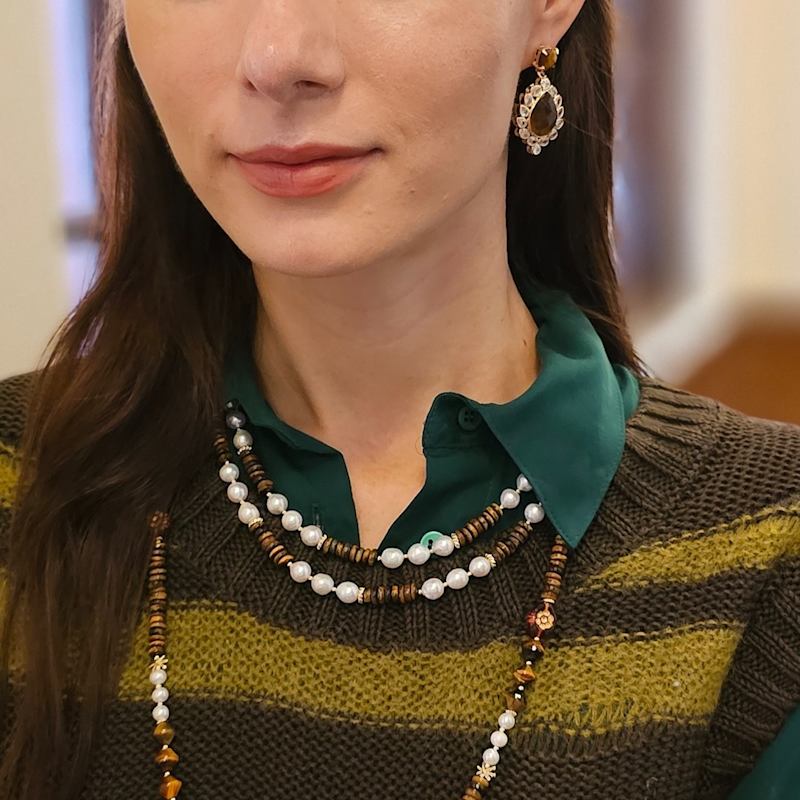 Thumbnail of Brown Tiger Eye Stone With Zircon Statement Earrings image