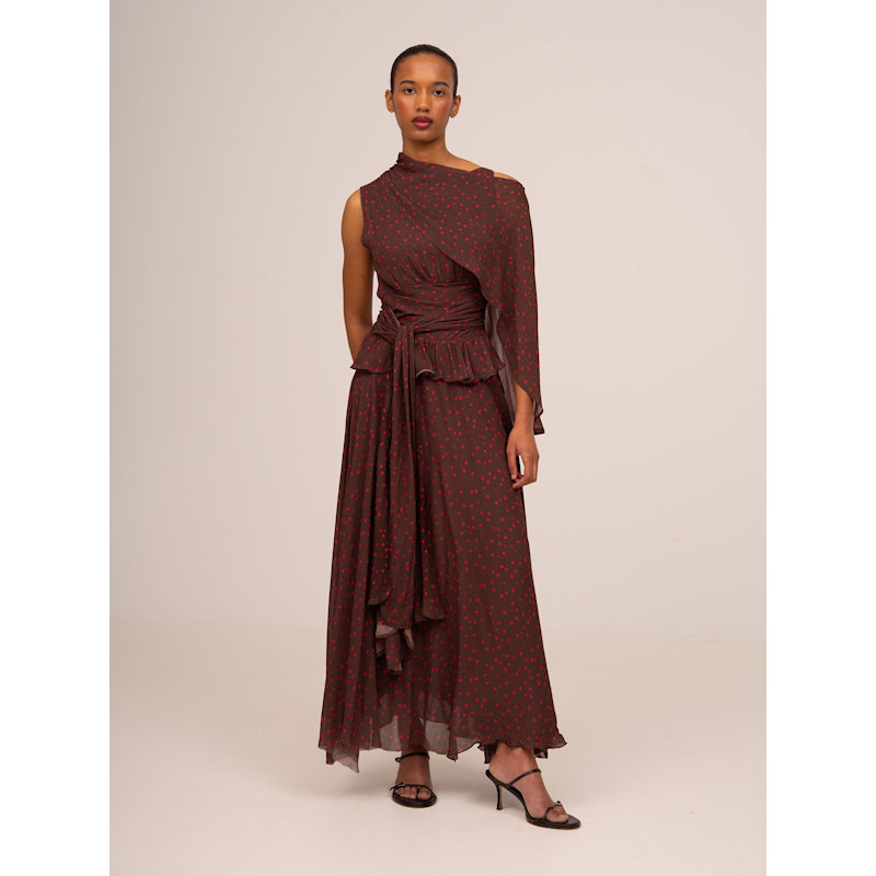 Brown Toast Polka Dot Occasion Dress | CARMEN SAYS