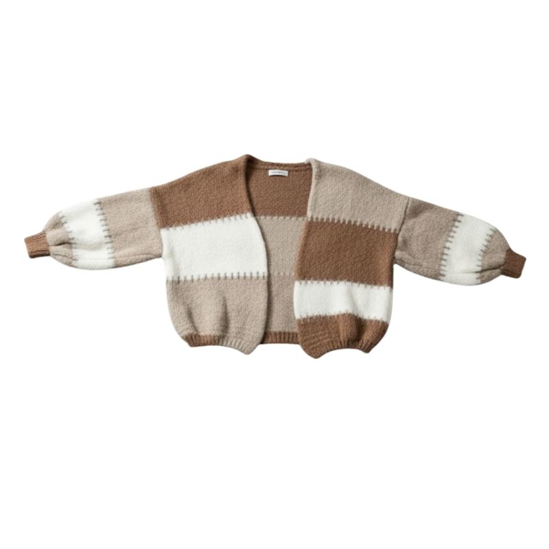 Thumbnail of Brown White Patchwork Wool Cardigan image