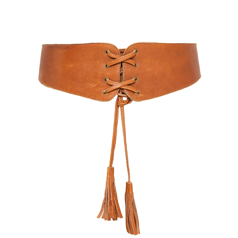 Brown Wide Leather Belt With Tassels | JUAN-JO | Wolf & Badger display picture 1