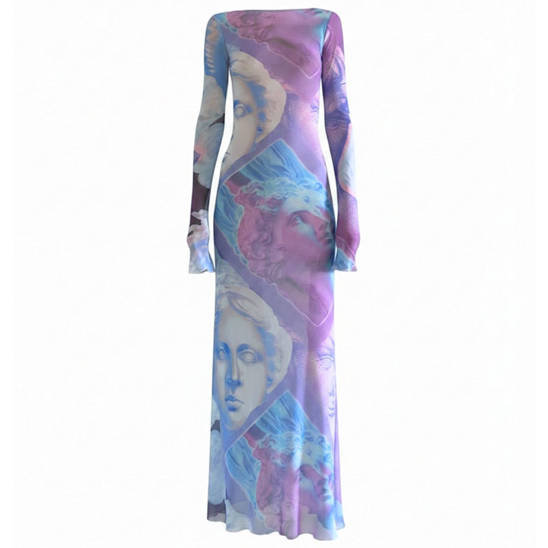 mesh one piece dress EMBRYO Abstract Mesh Logo Full-print One Piece Dress