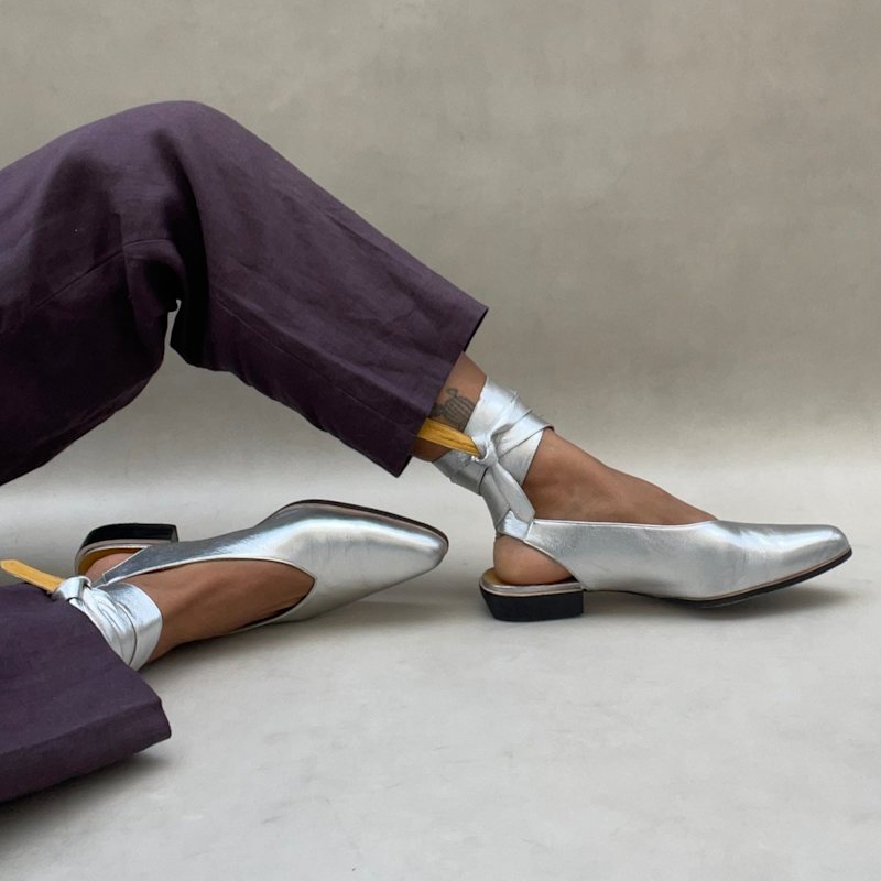 Thumbnail of Bruna Silver Tie-Up Flats image