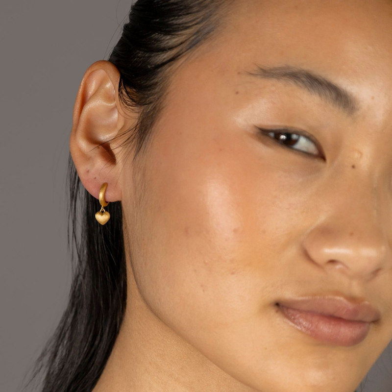 Thumbnail of Brushed Heart Gold Huggie Hoops image