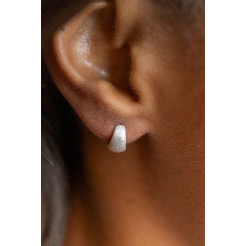 Thumbnail of Brushed Silver Chunky Huggie Hoops image