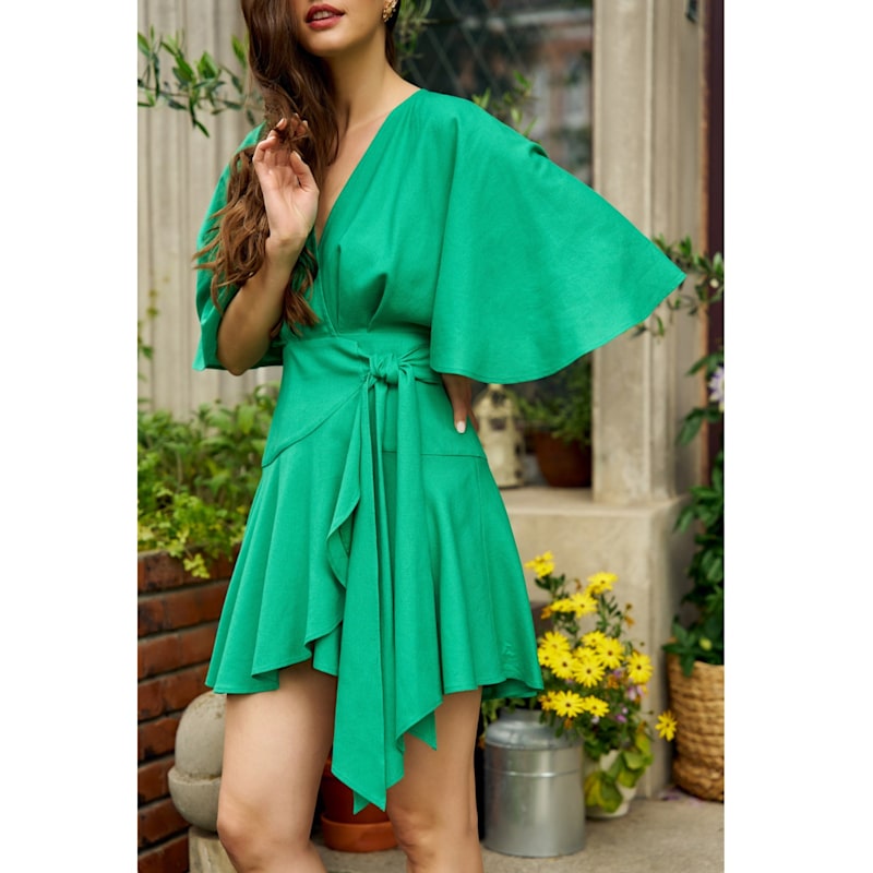 Thumbnail of Bryony Mini Wrap Dress In Green image