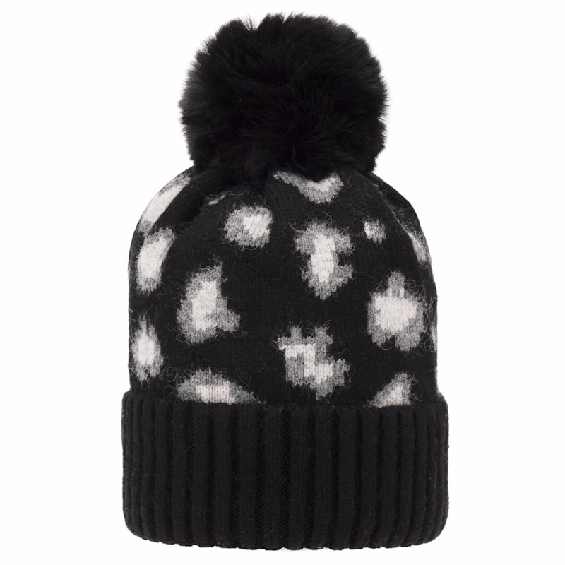 Thumbnail of Chunky Six Ply Cashmere Hat In Black & Grey Leopard image