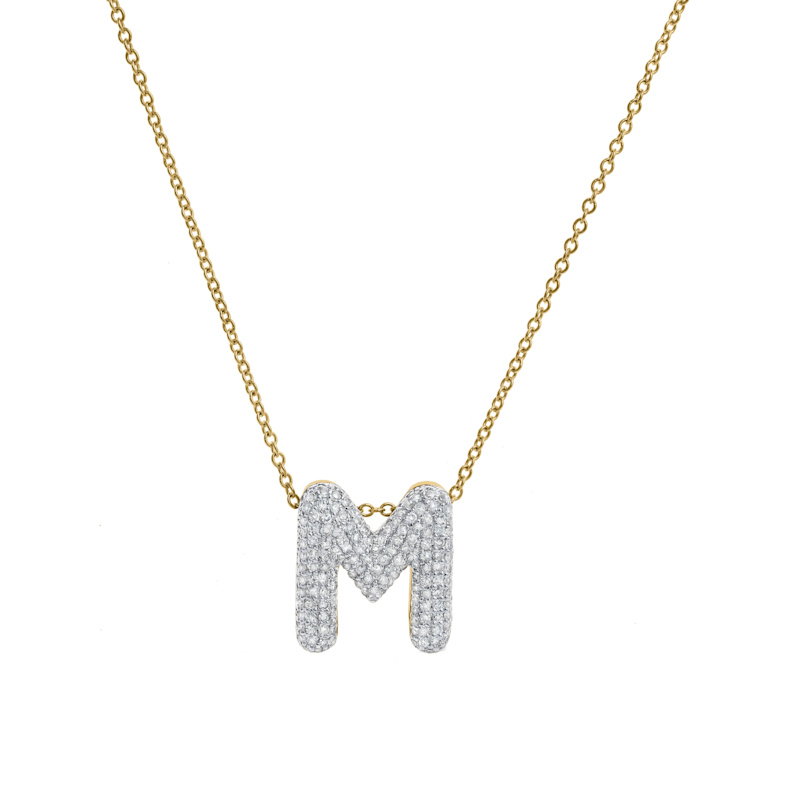Bubble Initial Diamond Letter Pendant In Yellow Gold Big M LMJ
