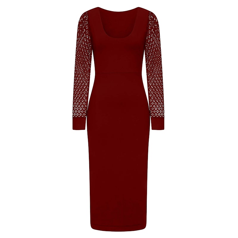 Burgundy Lace Sleeve Jersey Midi Dress Sophie Cameron Davies