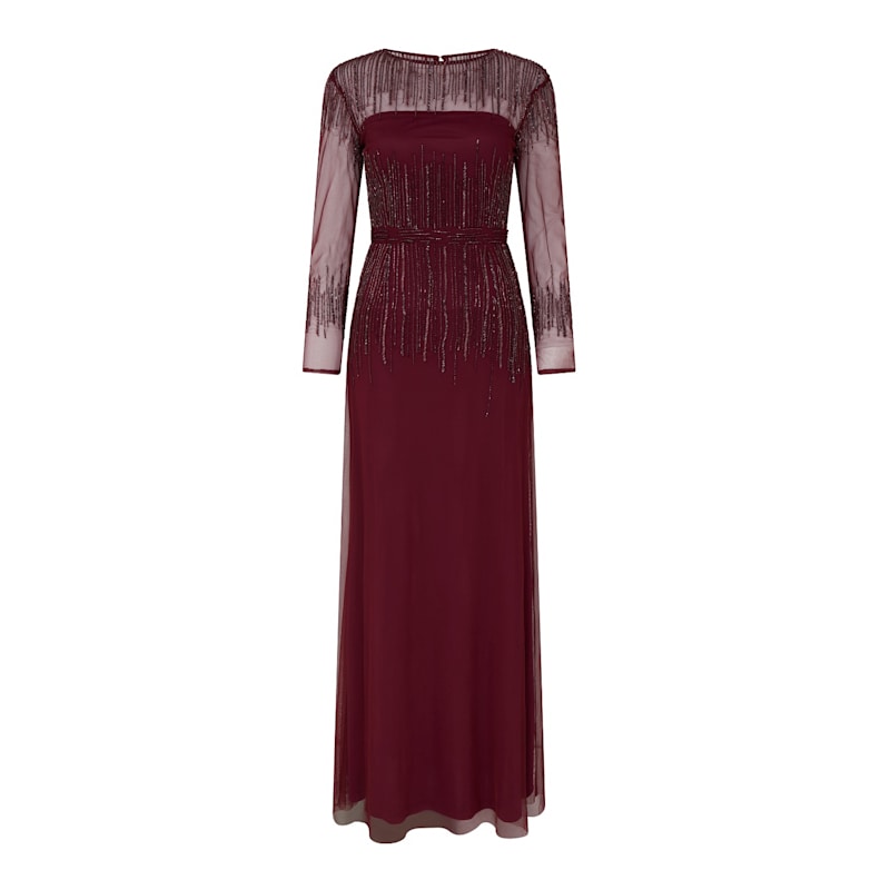 Burgundy Laurel Featuring Sheer Long Sleeves & Delicate Vertical Lines Of  Embroidery In Key Areas Gown | Raishma | Wolf & Badger