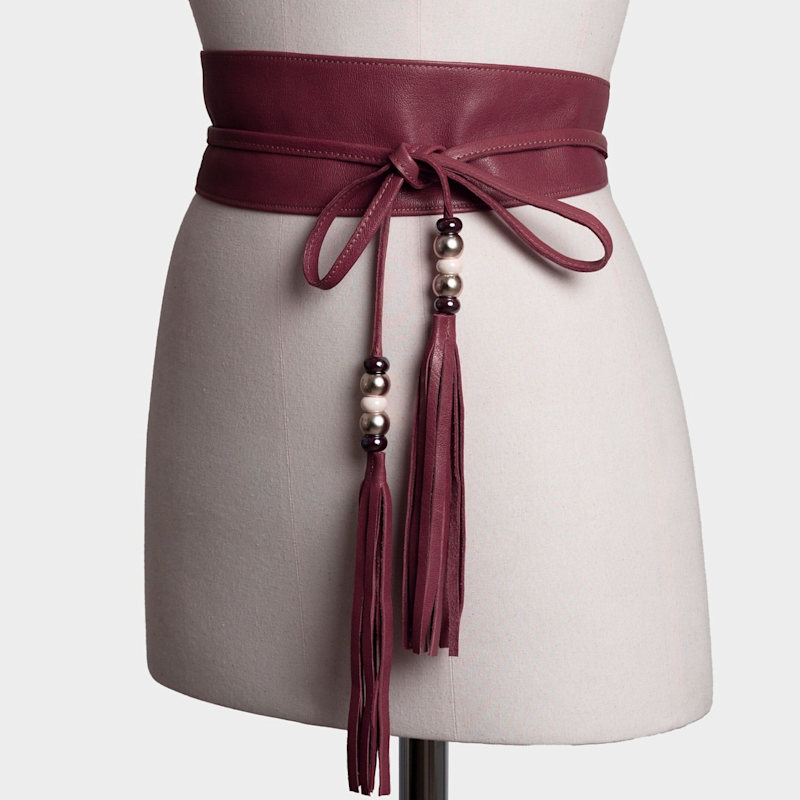 Thumbnail of Burgundy Leather Obi Belt With Long Tassels image